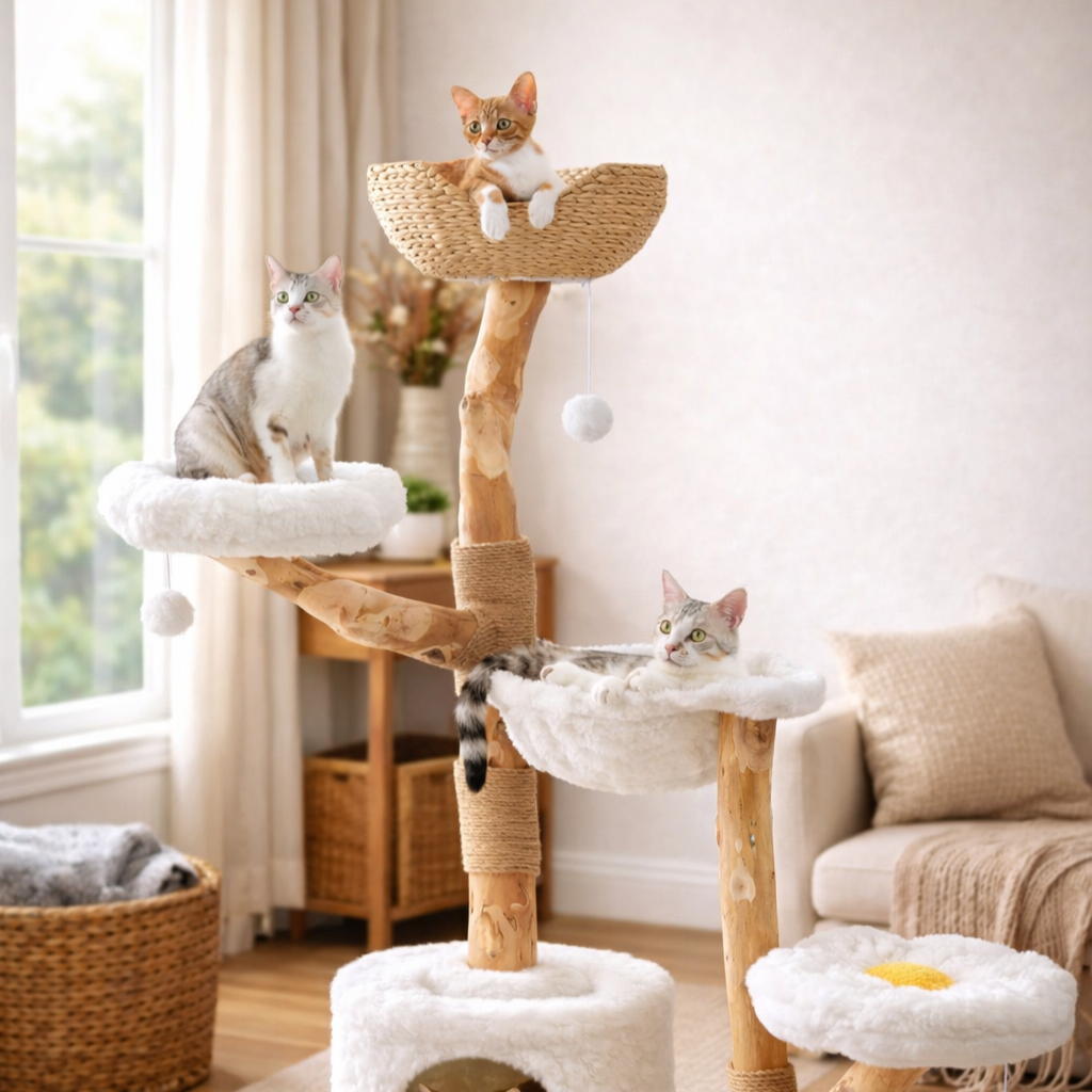 Arbre à Chat Multi-Niveaux avec Panier & Surfaces de Griffage