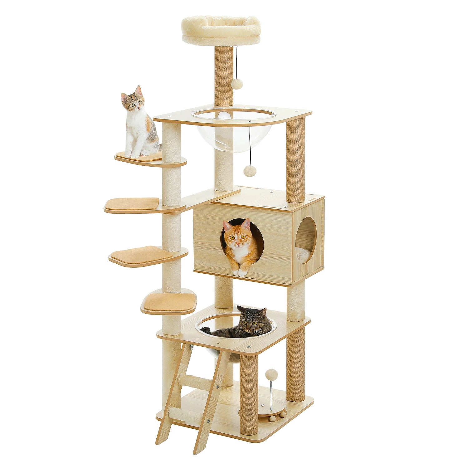 Arbre à Chat en Bois Multi-Niveaux avec Griffoir et Hamac