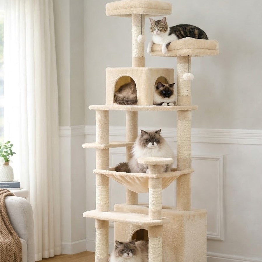 Arbre à Chat en Tissu Doux avec Postes à Gratter et Hamac