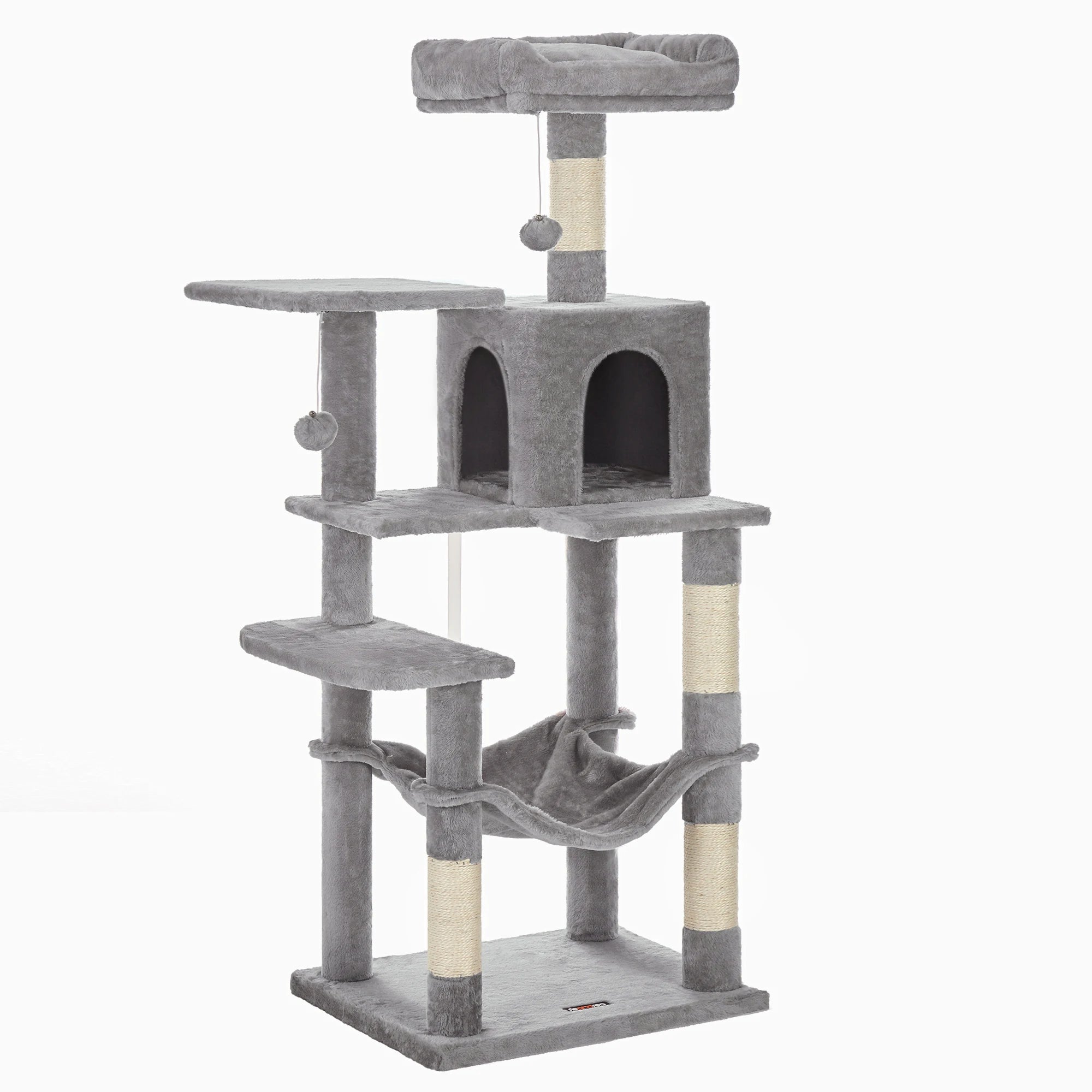 Arbre à Chat Gris Clair Multi-Niveaux en Tissu Peluche