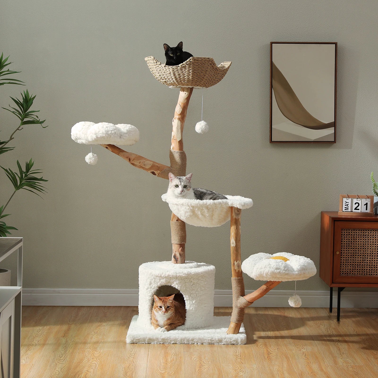 Arbre à Chat Multi-Niveaux avec Panier & Surfaces de Griffage