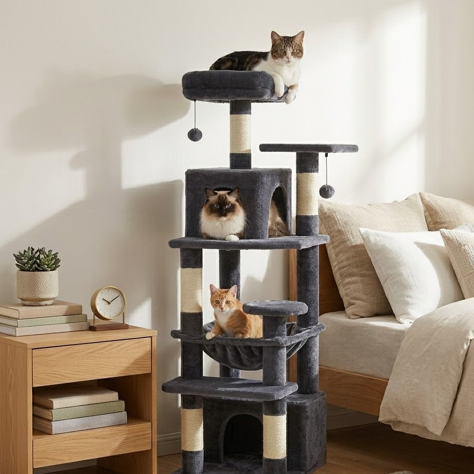 Arbre à Chat en Tissu Doux avec Postes à Gratter et Hamac