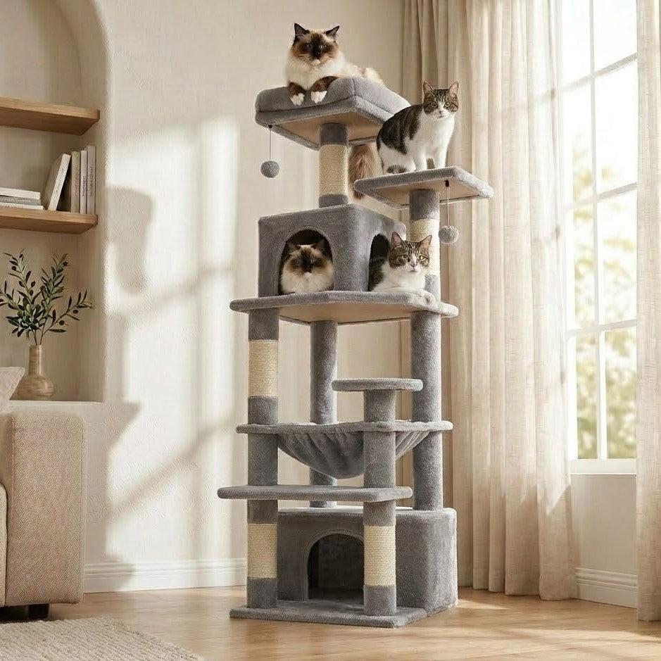 Arbre à Chat en Tissu Doux avec Postes à Gratter et Hamac