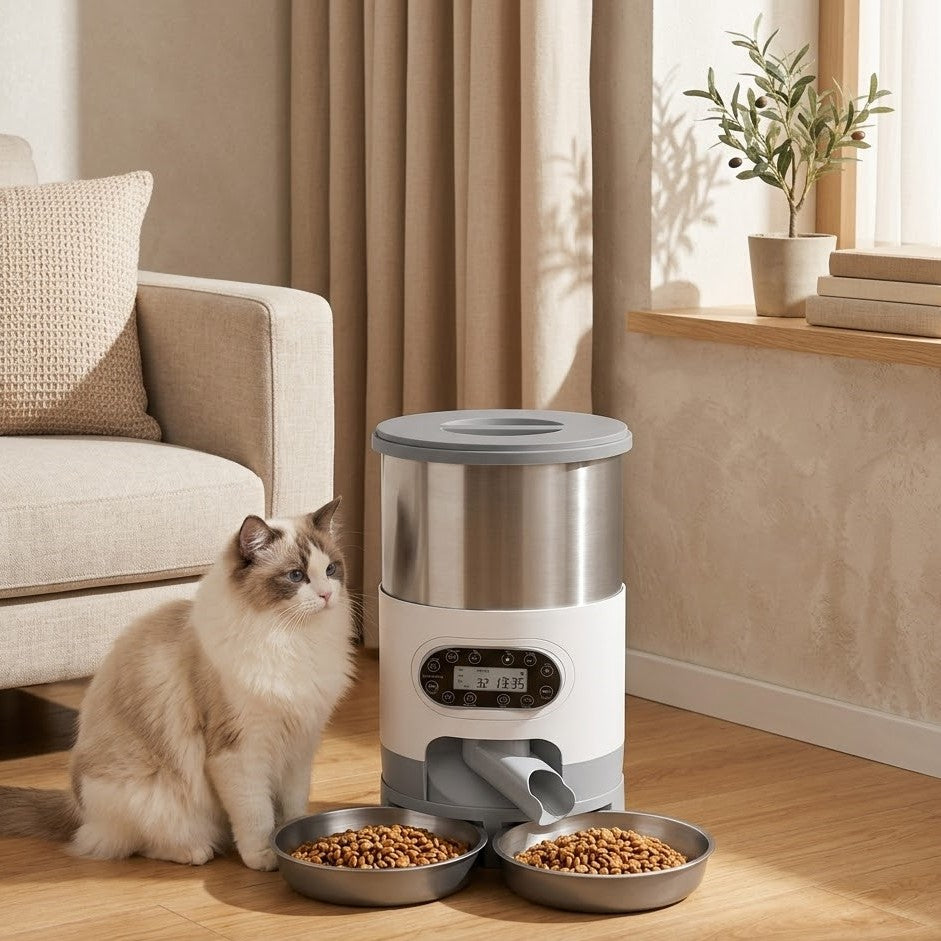 Distributeur de Croquettes pour Chat à Synchronisation en Acier Inoxydable